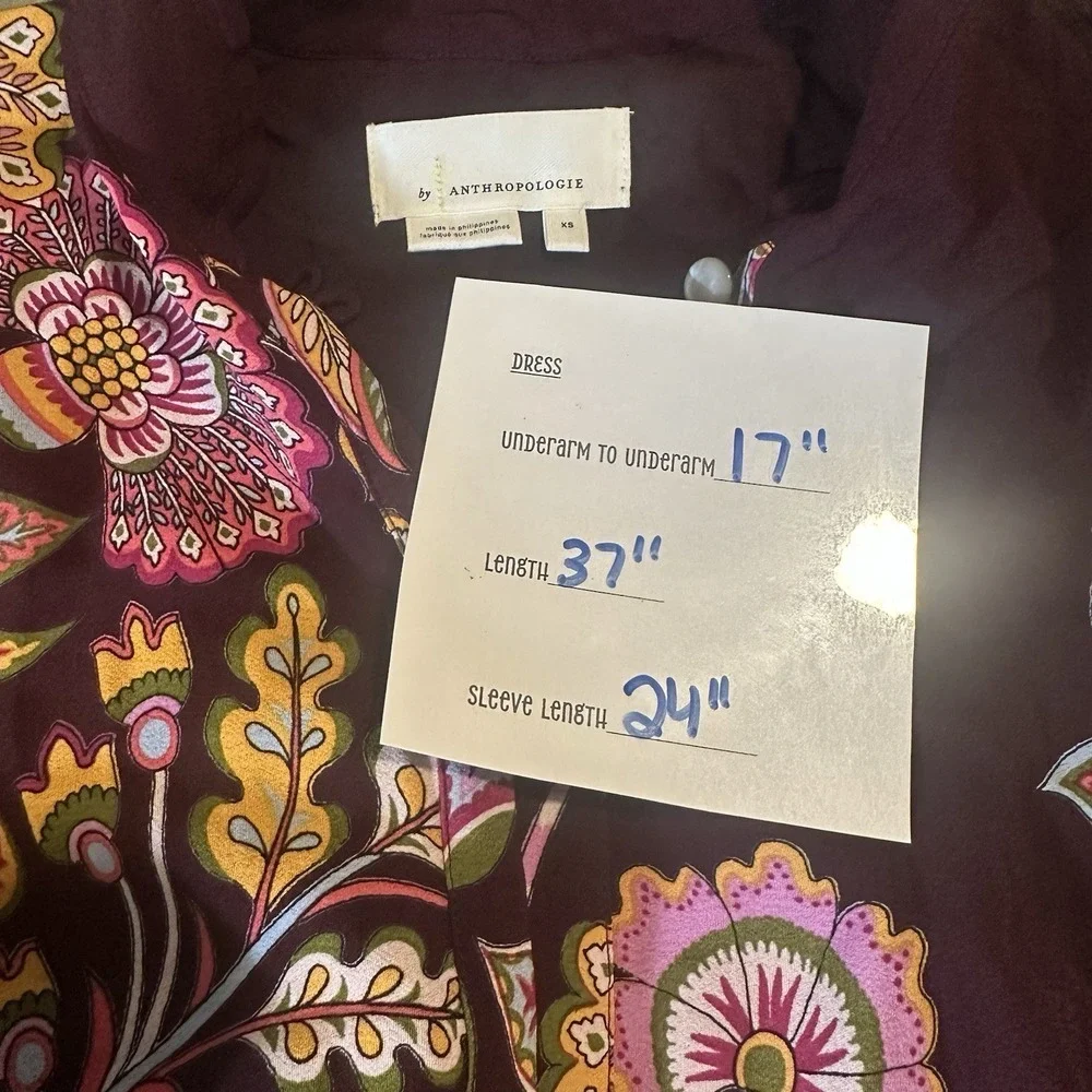 Anthropologie Lori Tunic Dress Size XS,Floral, Vacation. Mother Of Pearl Buttons - Picture 9 of 10